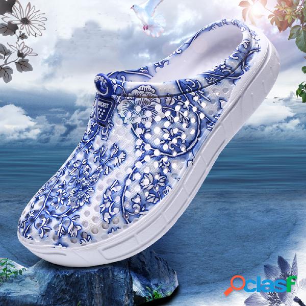 Mulheres casuais Praia Soft flores oco chinelos fechados