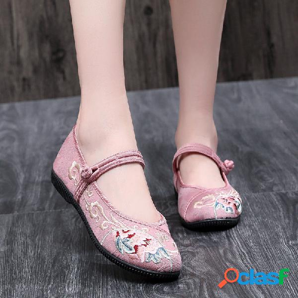 Mulheres casual folkways flores sapatos bordados de pano