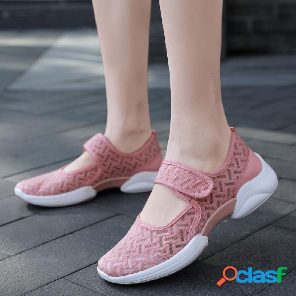 Mulheres respirável malha escalada olhar hoop sneakers