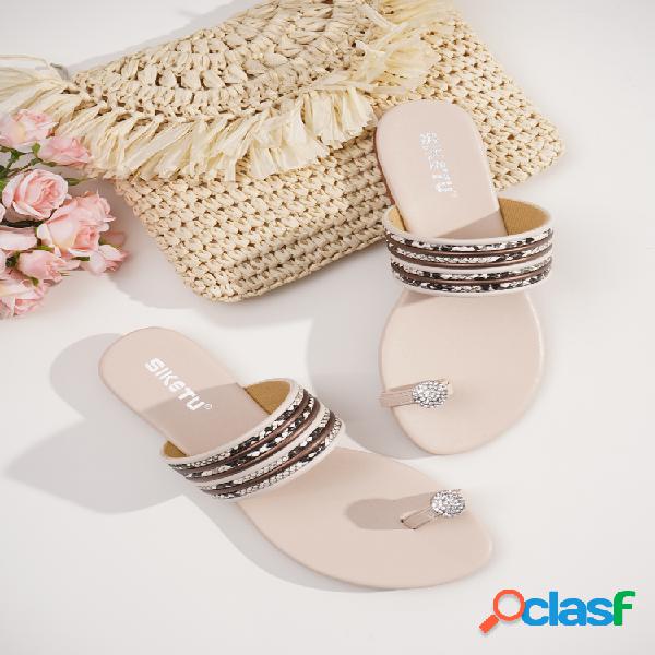 Mulheres strass clipe toe plana casual sandálias planas