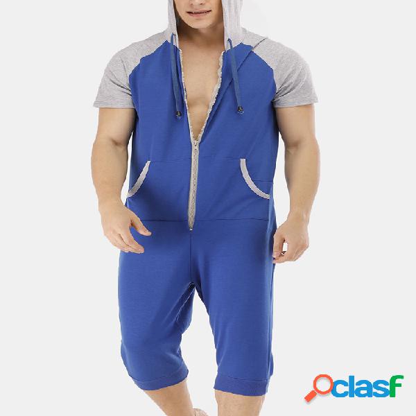 Pijamas de manga curta com capuz de macacões de retalhos de