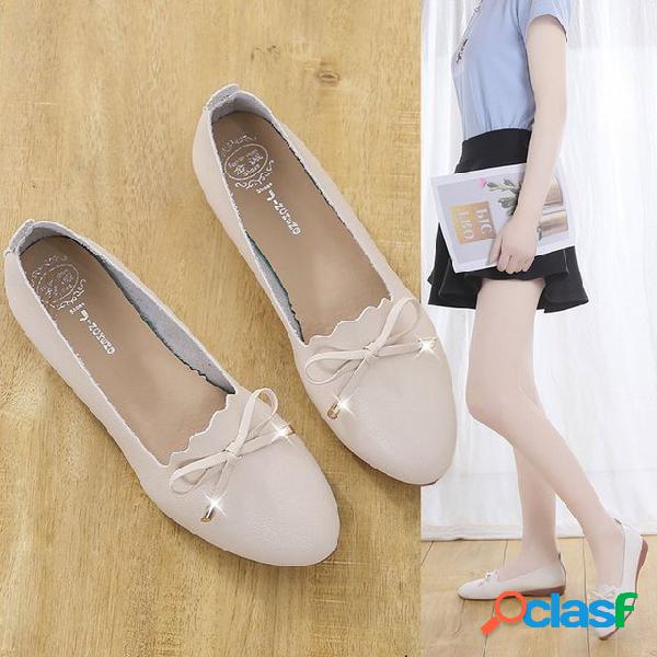 Plana Única Sapatos Femininos Bow Tendão Macio Fundo