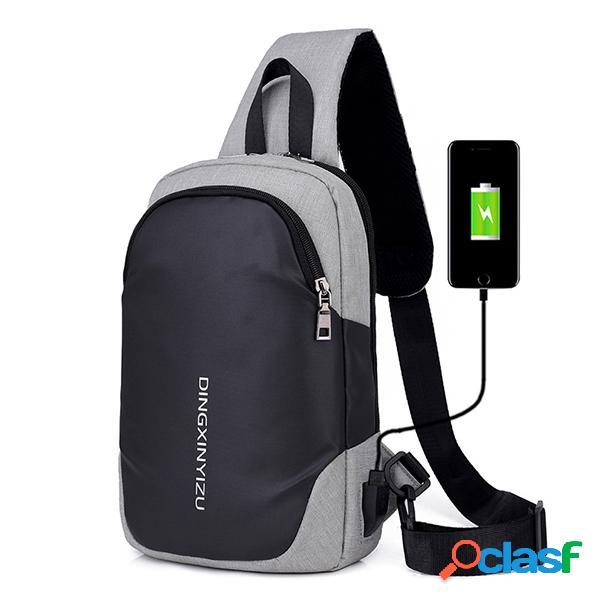 Poliéster Casual Carregamento USB Multifuncional Crossbody