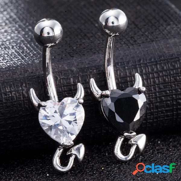 Punk Dazzling Heart Zirconia Diabo Estilo Umbigo Anel
