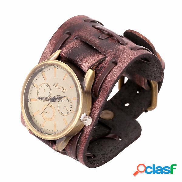 Punk Vintage Watch Retro relógio de pulseira de couro de