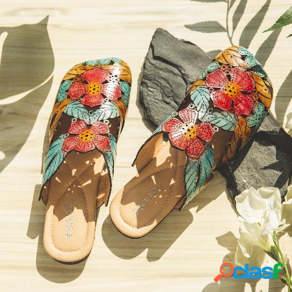 SOCOFY Bohemia de couro retro emenda floral deixa Soft