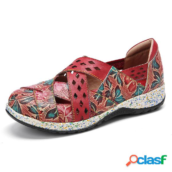 SOCOFY Couro artesanal vintage em relevo recortes florais