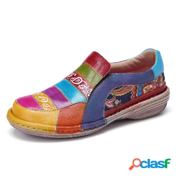 SOCOFY Couro artesanal vintage emenda Paisley slip on