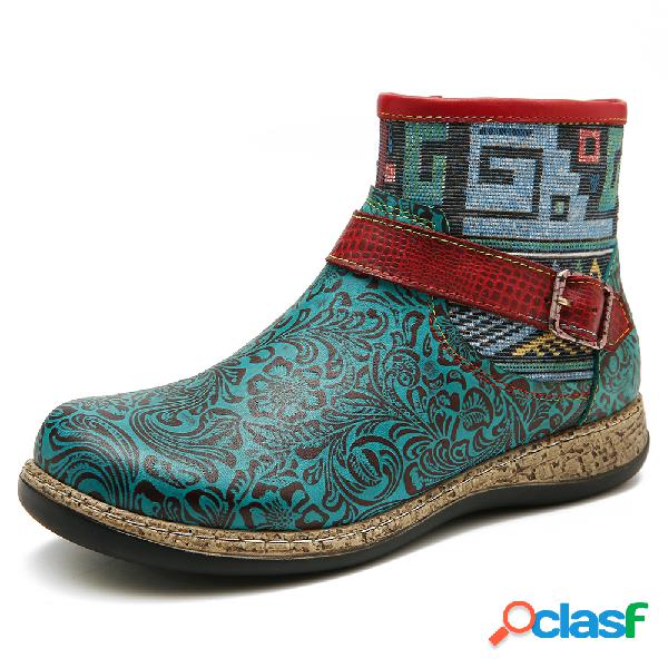 SOCOFY Retro Womens Verde Couro Genuíno Soft Botas com