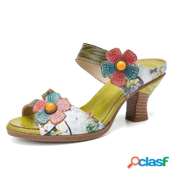 SOCOFY Retro floral deslizamento floral pintado em mulas