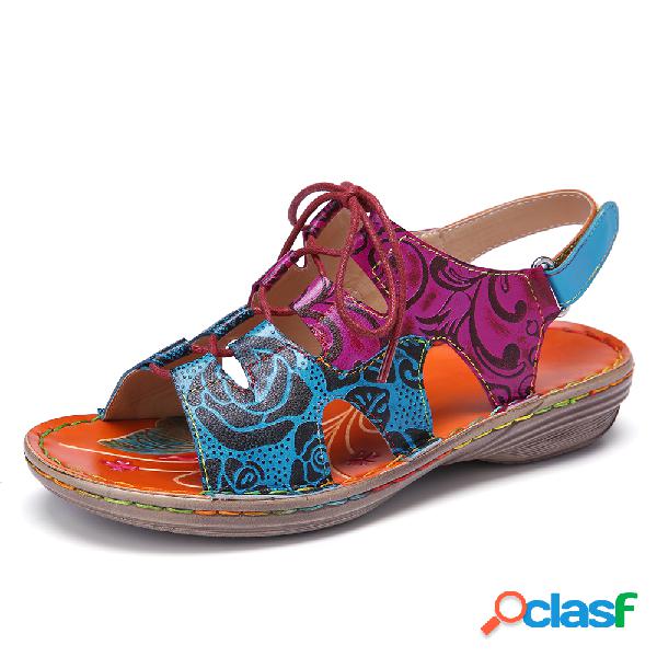 SOCOFY Vintage Bohemia Couro Artesanal Floral Gancho