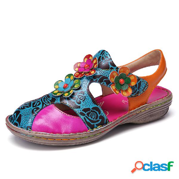 SOCOFY Vintage Bohemia Couro Artesanal Rosa Floral Gancho