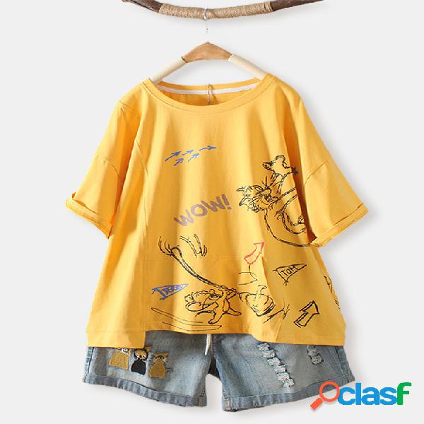 T-shirt de manga curta casual com desenhos animados