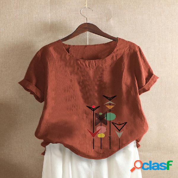 T-shirt de manga curta com decote redondo e estampado casual