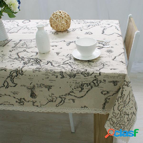 World Map elegante laço de pano de mesa linho toalha de