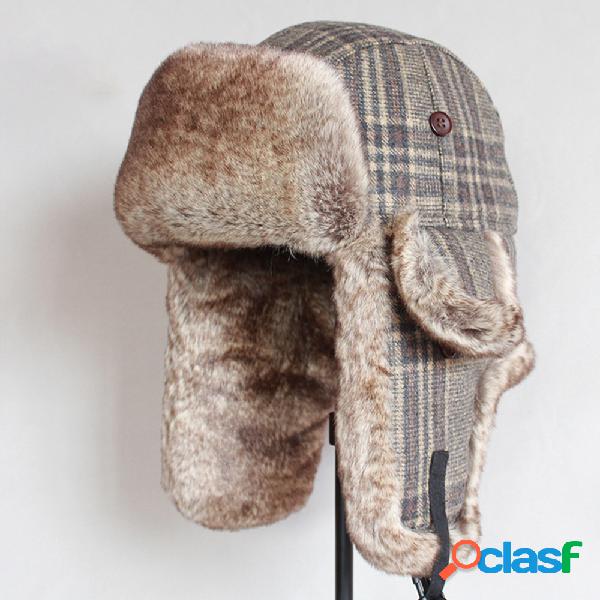 Xadrez Retro Orelha Cap Russo Caps Trapper Chapéu
