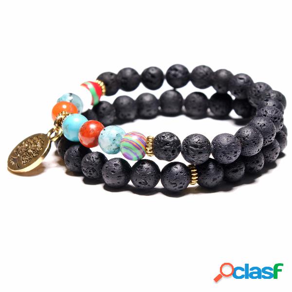 Árvore de vida retro frisado pulseira energia pedra