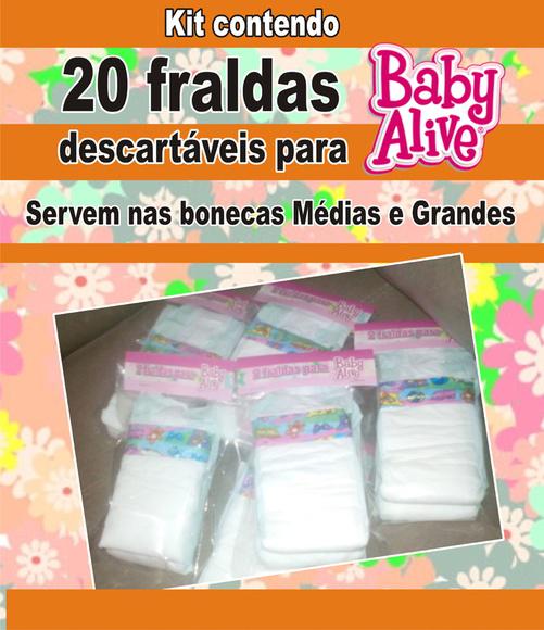 20 Fraldas desc. para Baby Alive M e G