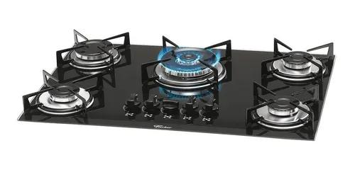 Cooktop 5 Bocas Fischer Tripla Chama Com Mesa De Vidro 1743-