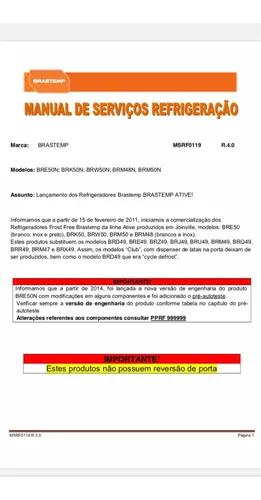 Manual De Serviço Geladeira Brm50, Brm48, Bre50,