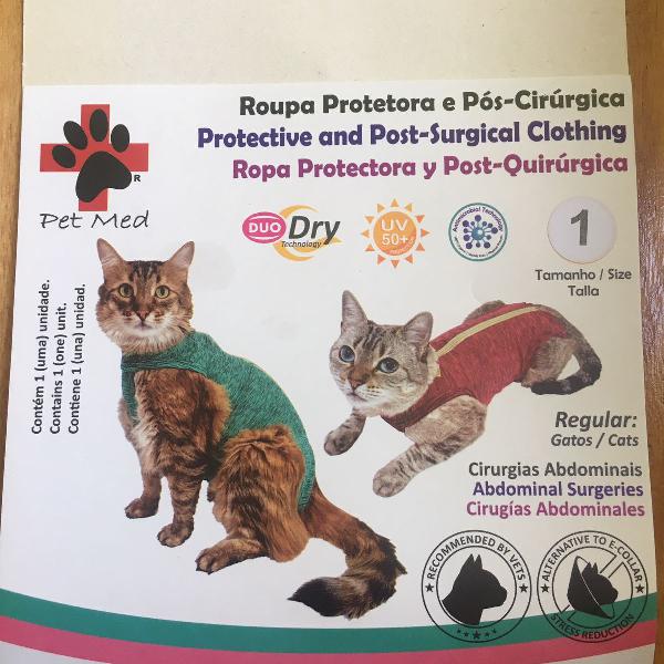 Roupa protetora e pós cirúrgica para pet gato