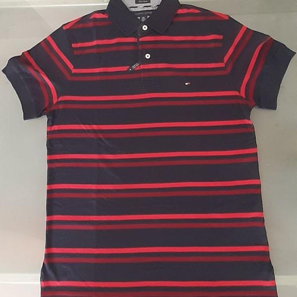 camisa polo tommy hilfiger listras, p , 100% algodão