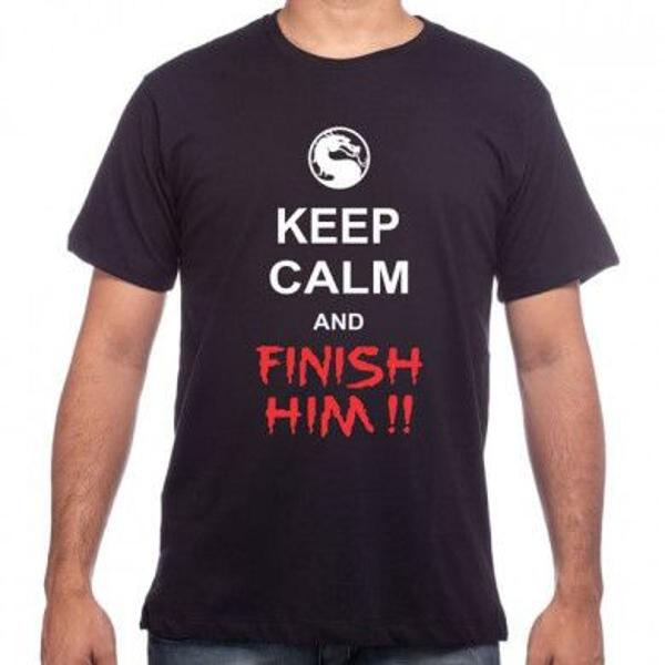 camiseta keep calm, finish him! masculina 100% algodão