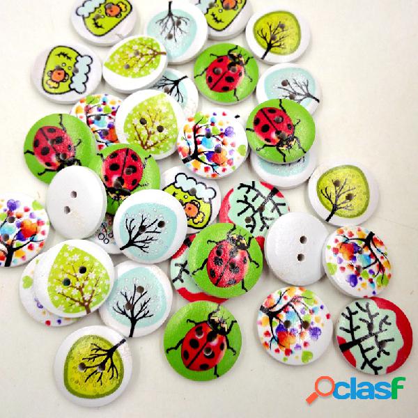 100 pcs 20mm botão de impressão flores dois furos redondos