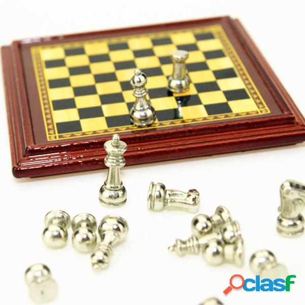 1:12 Scale Dollhouse Miniatura Metal Chess Set Board