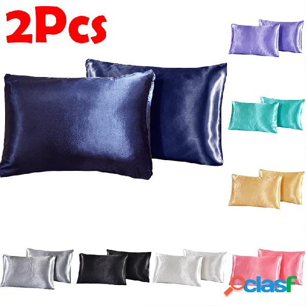2 pçs / set Soft travesseiro de cetim de seda Caso roupa de