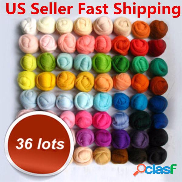 36 cores de feltro de lã de fibra itinerante para feltragem
