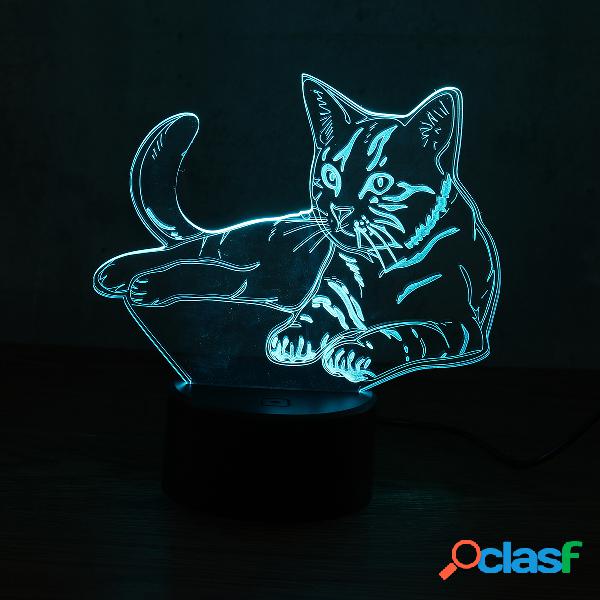 3D Animal Cat Night Light 7 Mudança de cor LED Lâmpada de