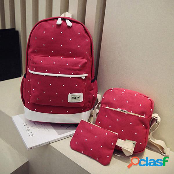 3PCS Mochila de Tela Casual de Grande Capacidade para Escola