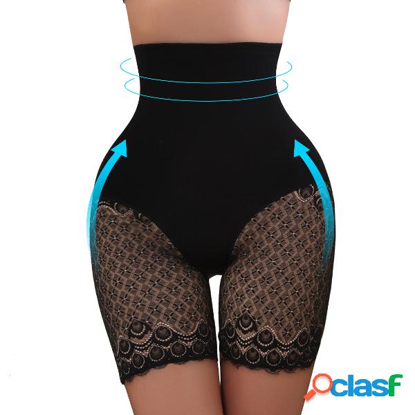 3XL Bordado Cintura alta Controle de barriga Calções de