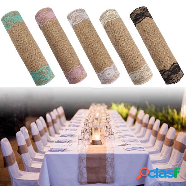 5 cores juta rústico burlap laço corredor de mesa banquete