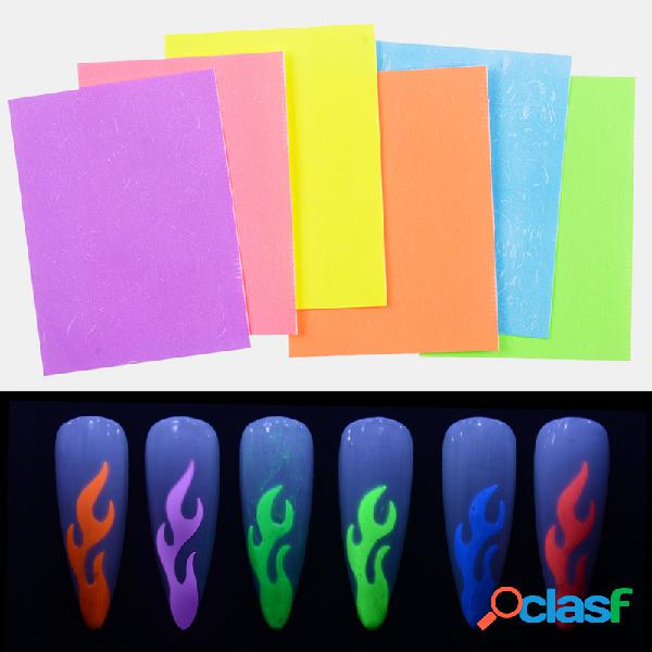 6 Cores / Kit Chama Fluorescente Unhas Adesivos Manicure