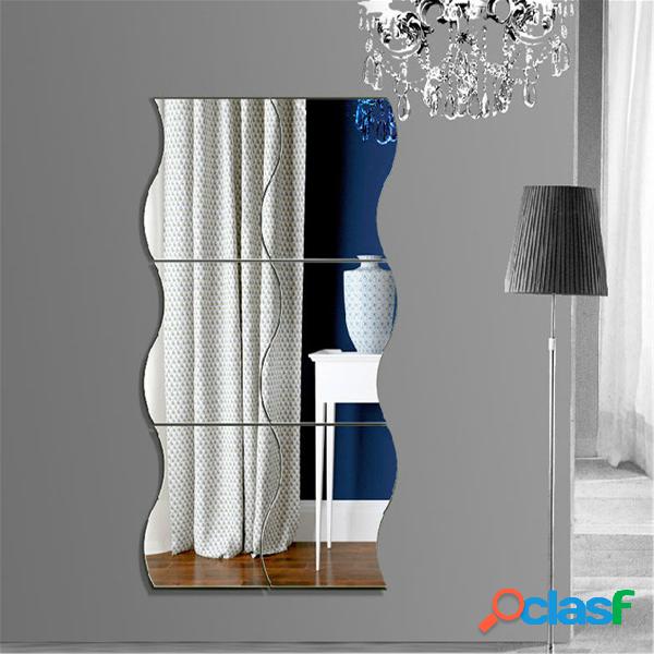 6pcs Waves Shape Auto-adesivo 3D espelho adesivos de parede