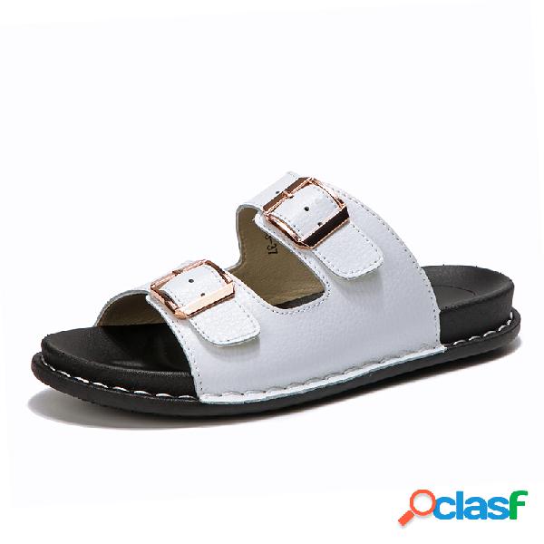 Aberto Toe Couro Casual Praia Chinelos De Corrida Plana