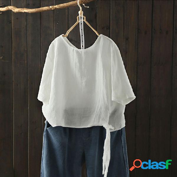 Blusa de manga 3/4 de botão de botão vintage