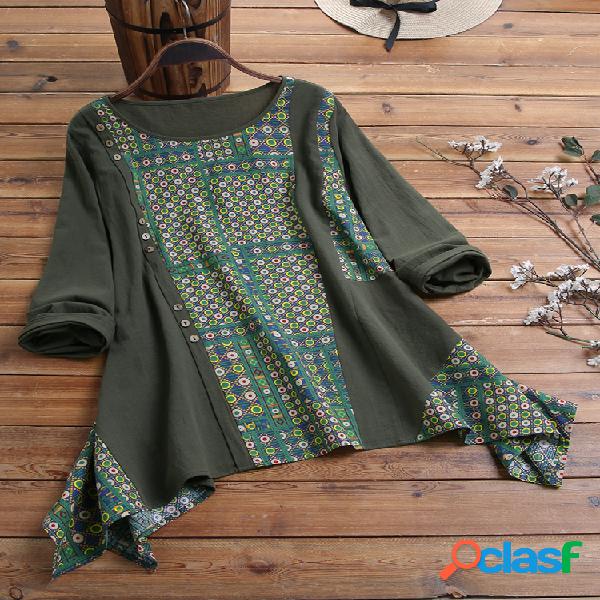 Blusa irregular do vintage do tamanho Plus dos retalhos
