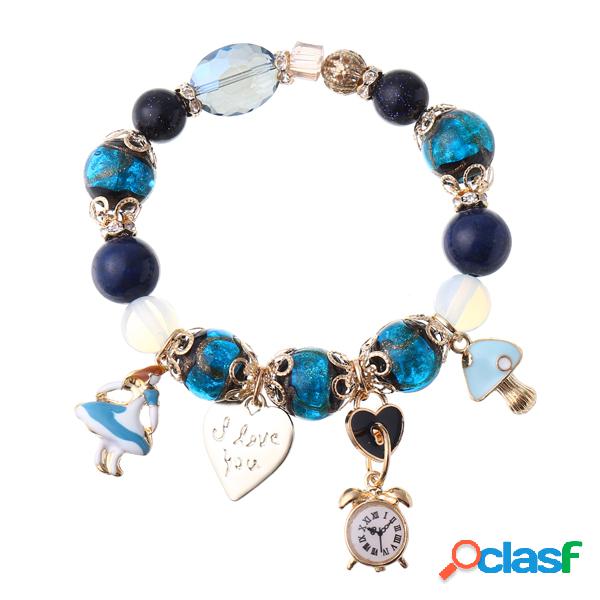 Bohemia Crystal Glass Beaded Bracelets Girl Heart Clock