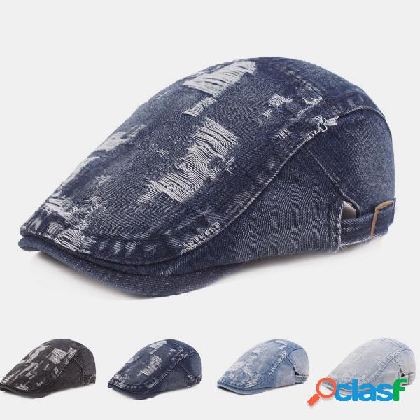 Boina de algodão masculina lavada retro frente Chapéu