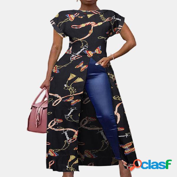 Borboleta Imprimir mangas curtas Casual Tops Para Mulheres