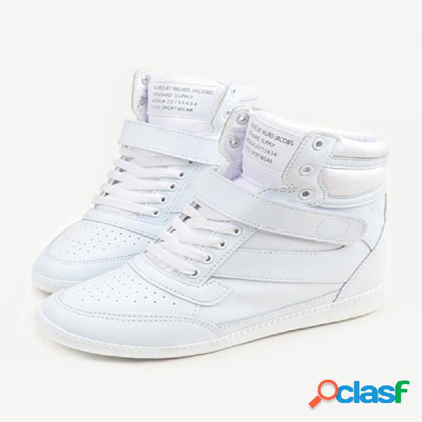 Branco Gancho Loop Lace Up Calcanhar Sapatos de desporto