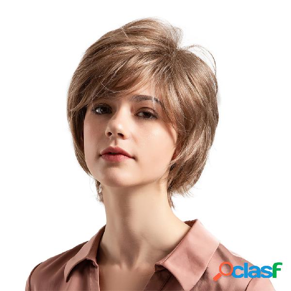 Cabelo Humano Perucas Curtas Castanho Claro Cabelo Curto Em