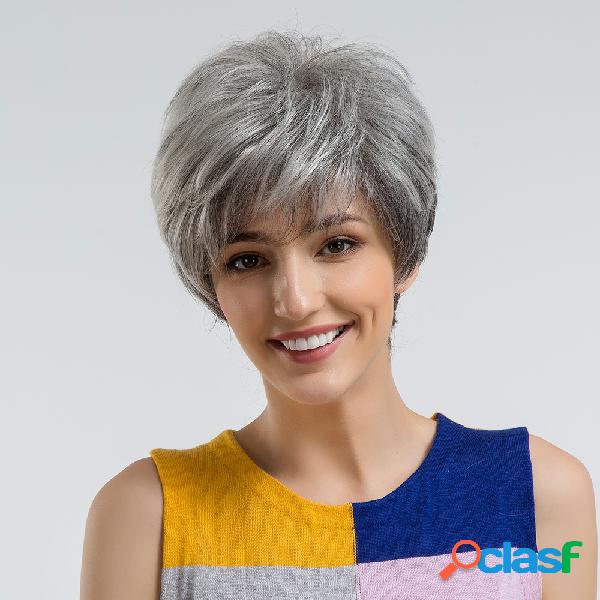 Cabelo Humano Perucas Curtas Perucas Macias Cinza Preto Lado