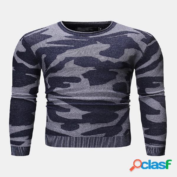 Camuflagem de esportes para homens tricô quente manga