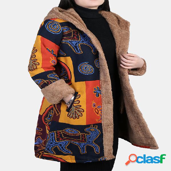 Casaco comprido de tamanho vintage com capuz de inverno Plus