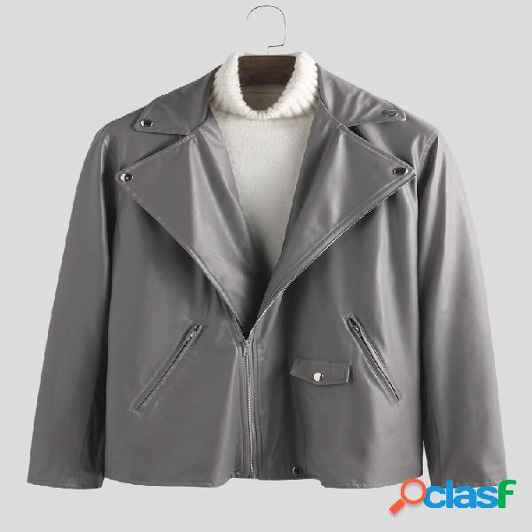 Casacos de couro de moda para homens Diagonal Zipper Suit
