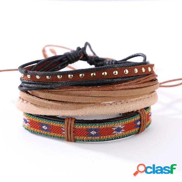 Casual Unisex Multi Bracelet Pulseiras de couro ajustáveis